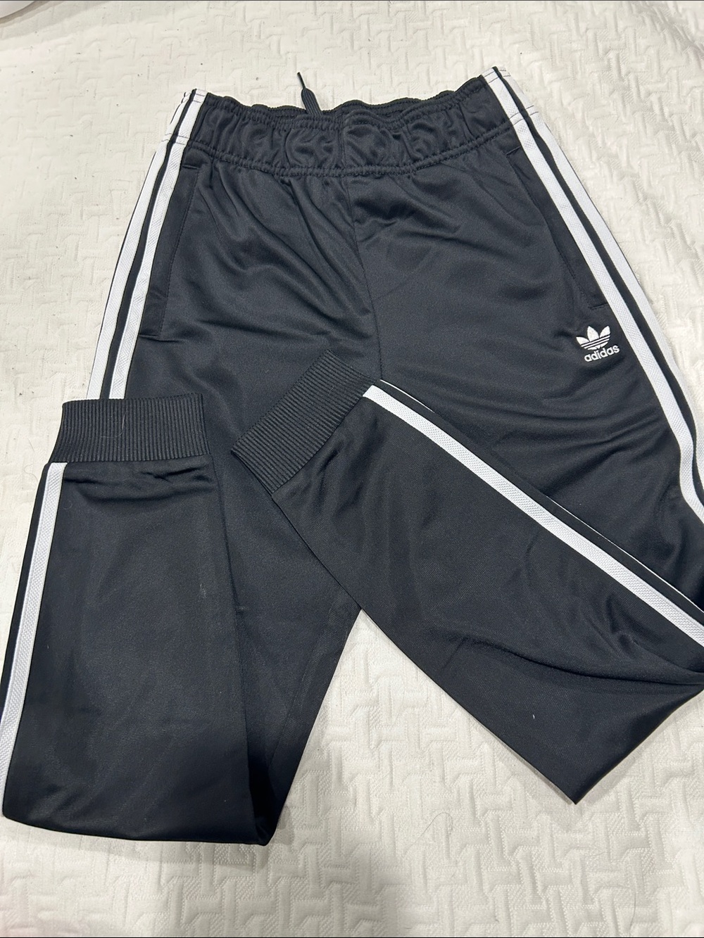 adidas Black Joggers with White Side Stripes - Kids